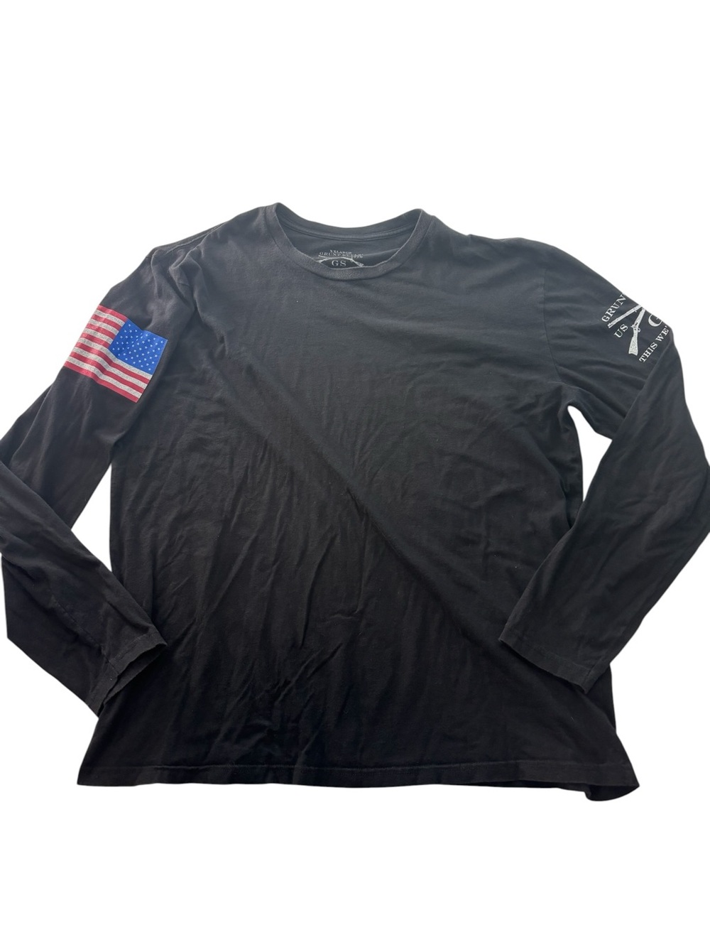 Grunt Style Black Long Sleeve Tee Military American Flag Sleeve Mens Size XXL